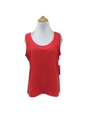 DKNY Tank Top Womens S Small Pink Strawberry Double Layer Scoop Neck Sleeveless